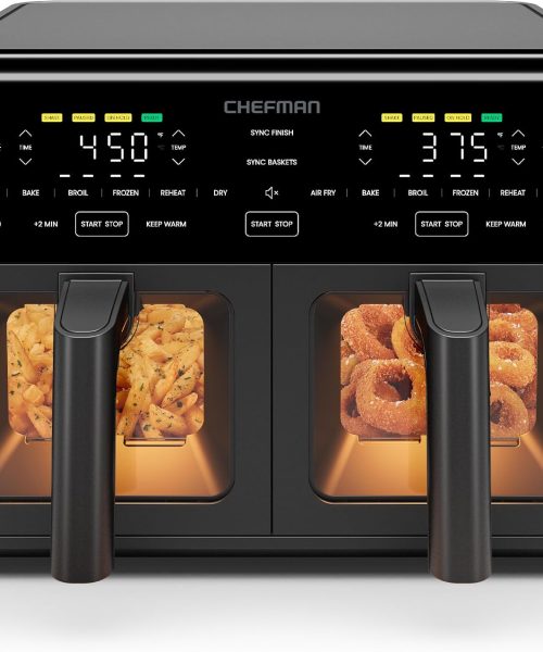 Chefman Dual Air Fryer Oven with DC Motor, 9 Qt. Double Basket Air Fryer with 450°F Max Temp for Meals in Minutes