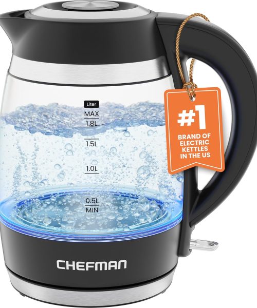 Chefman Electric Kettle. 1.8L 1500W. Hot Water Boiler. Removable Lid for Easy Cleaning.