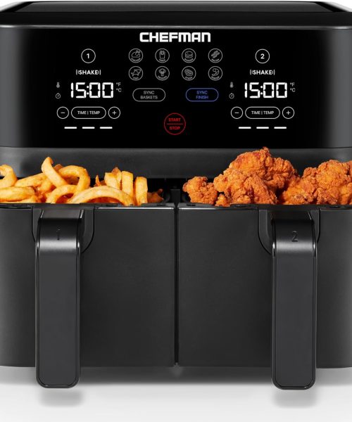 Chefman TurboFry Touch Dual Air Fryer, Maximize The Healthiest Meals With Double Basket Capacity 9 Quart